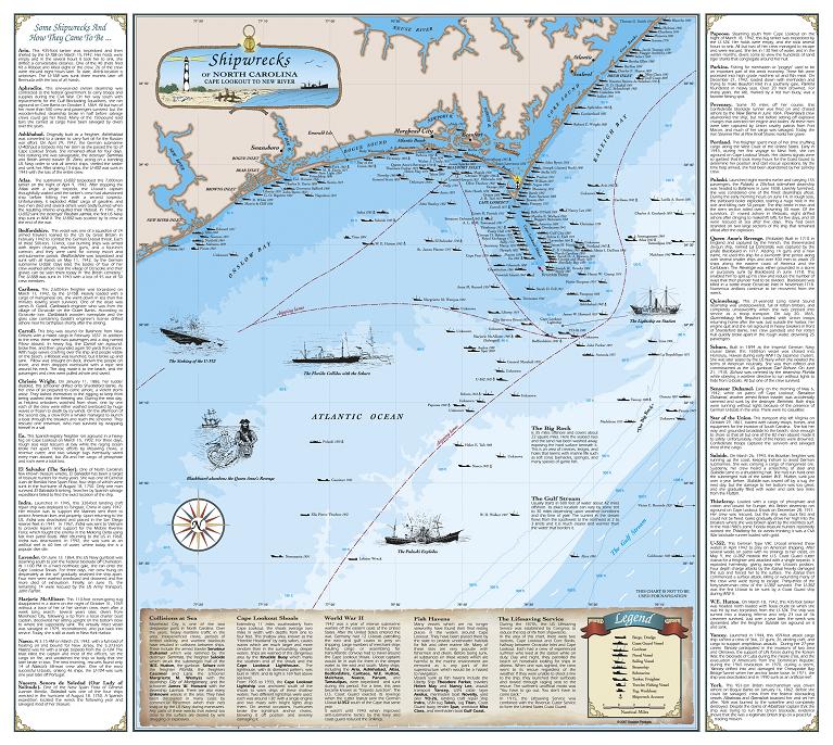 NC Cape Lookout Shipwreck Chart Nautical Art Print Map EBay
