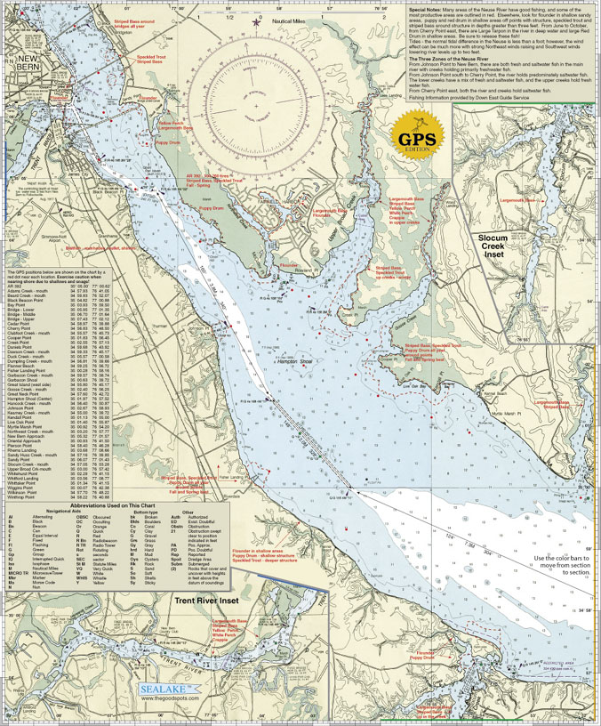 Sealake North Carolina Neuse River Fishing Map Chart